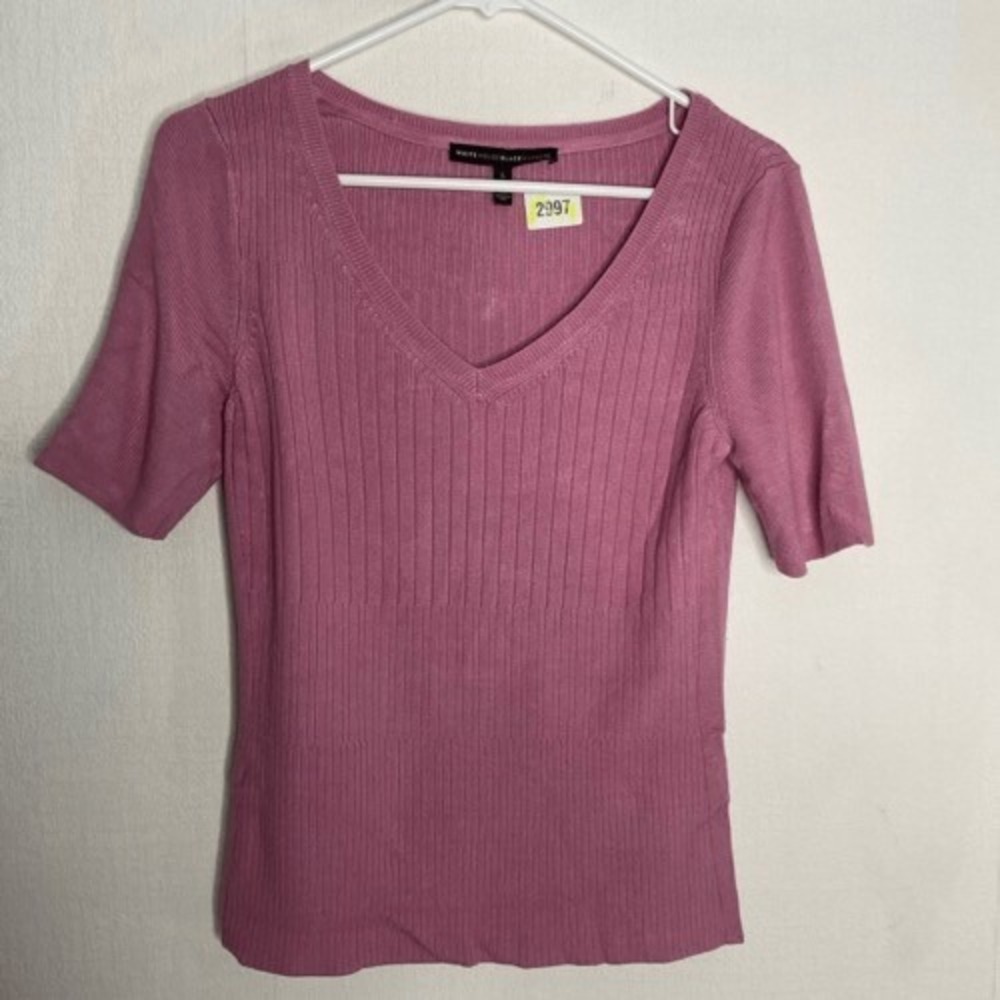 NWOT White House Black Market Pink Short Sleeve V-Neck Sweater Women Large China